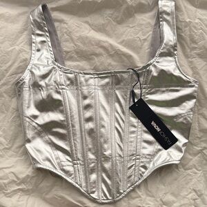 Fashion Nova Metallic Silver Bustier Corset